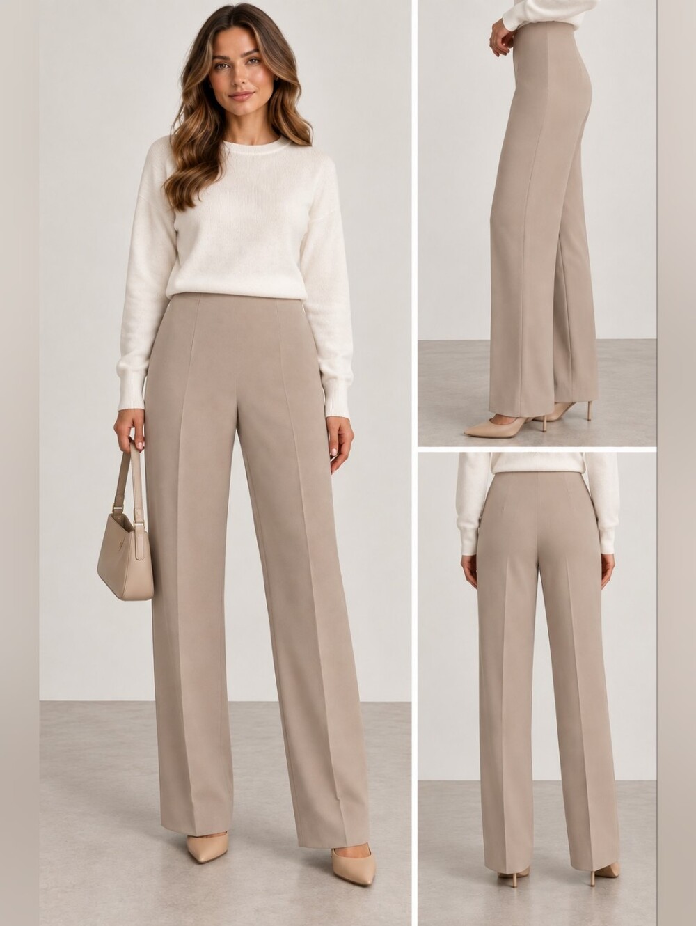 NWT High-Waist Wide-Leg Women’s Pants in Taupe